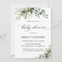 Invitación elegante de baby shower de eucalipto