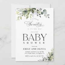 Invitación elegante de baby shower de eucalipto