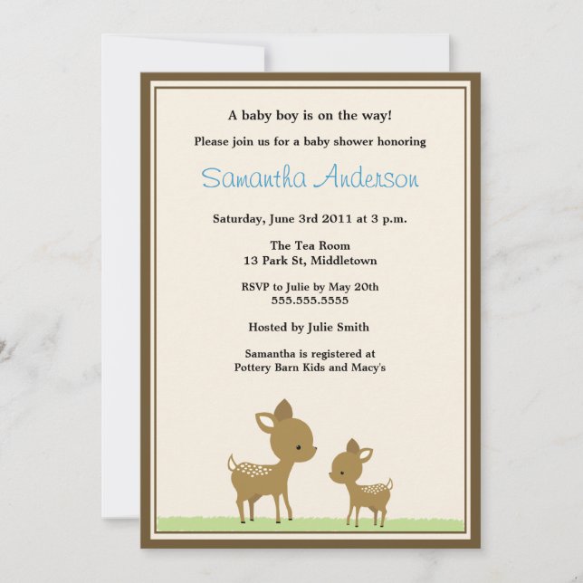 Invitación elegante de Baby Shower de los ciervos (Anverso)