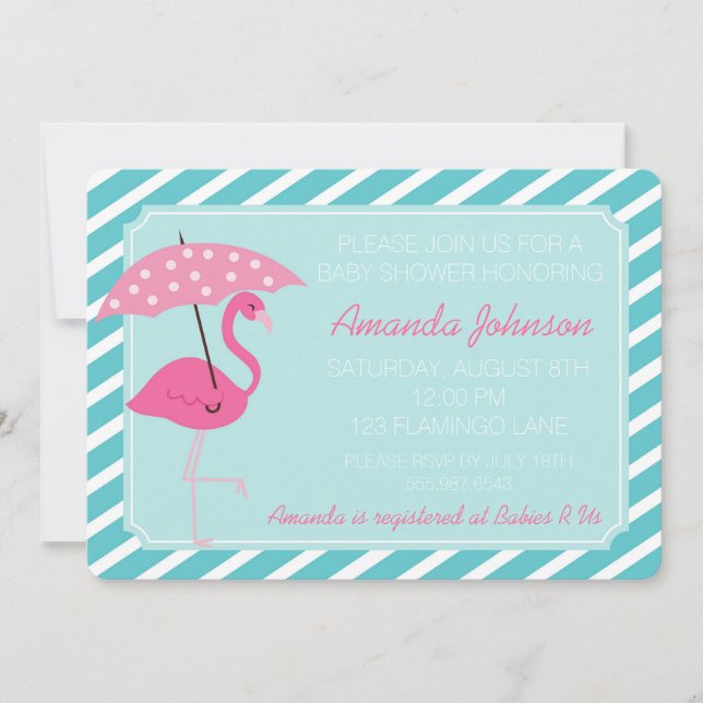 Invitación elegante de Baby Shower del flamenco (Anverso)