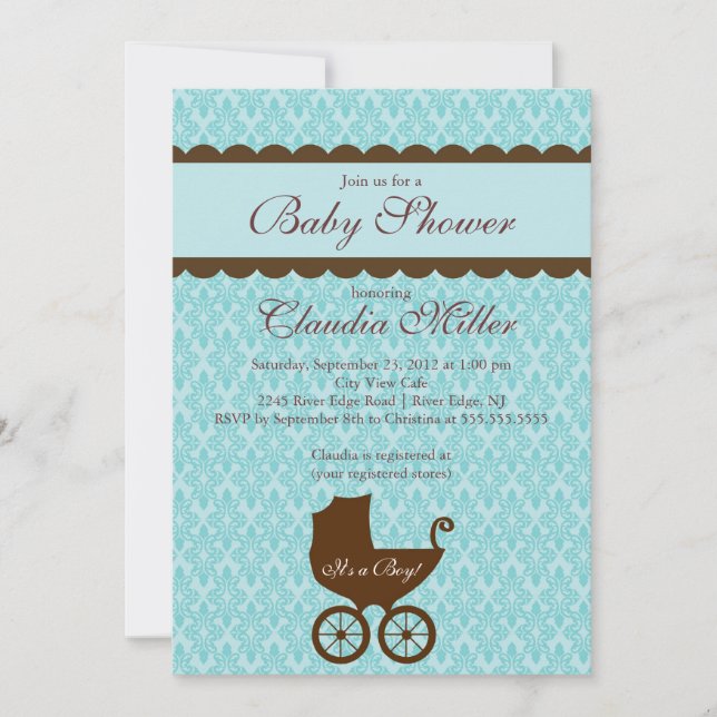 Invitación elegante de Baby Shower del muchacho (Anverso)