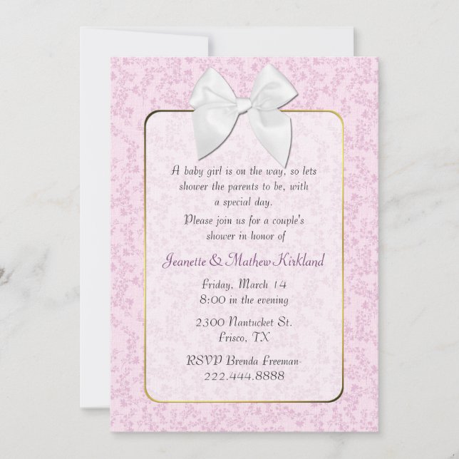 Invitación elegante de Baby Shower del par rosado (Anverso)