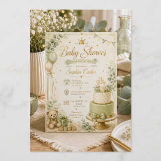 Invitación elegante de baby shower en verde salvia