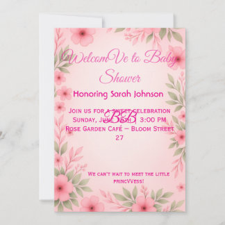 Invitación elegante de baby shower floral rosa