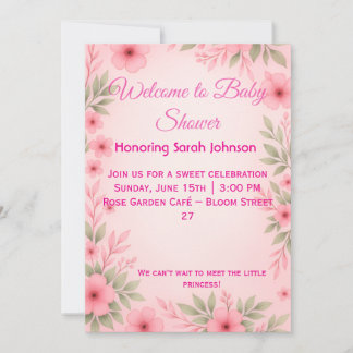 Invitación elegante de baby shower floral rosa