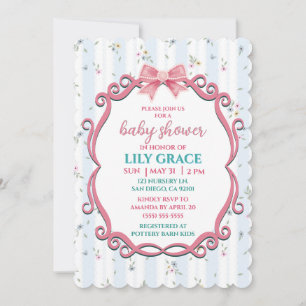 Invitación elegante de baby shower floral rosa sha