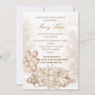 Invitación elegante de baby shower marrón y pastel