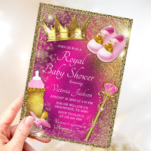 Invitación elegante de baby shower princesa rosa d