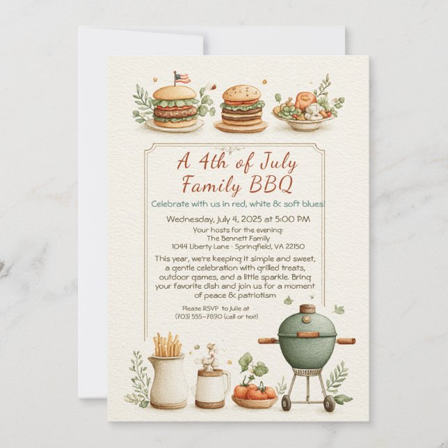 Invitación elegante de barbacoa del 4 de julio – A (Anverso)