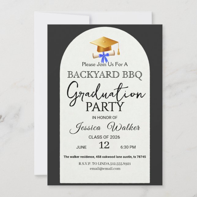 Invitación elegante de barbacoa para fiesta de gra (Anverso)