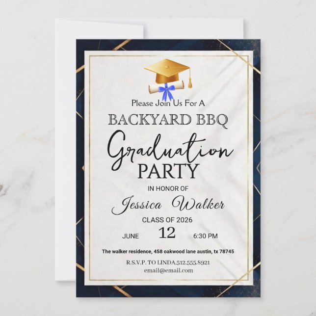 Invitación elegante de barbacoa para fiesta de gra (Anverso)