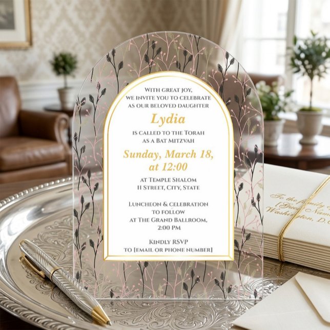Invitación elegante de Bat Mitzvah floral (Subido por el creador)