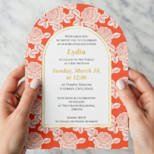 Invitación elegante de Bat Mitzvah floral de coral