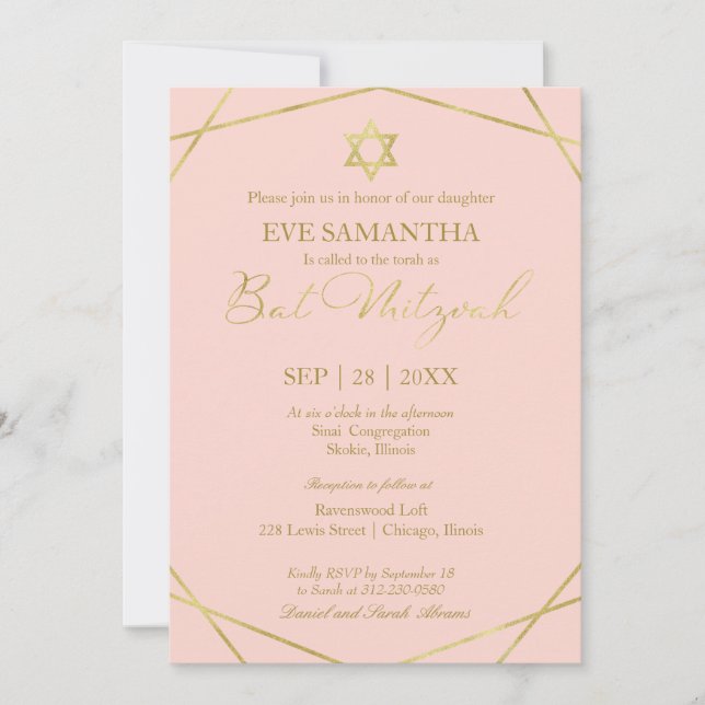 Invitación elegante de Bat Mitzvah geométrica con  (Anverso)