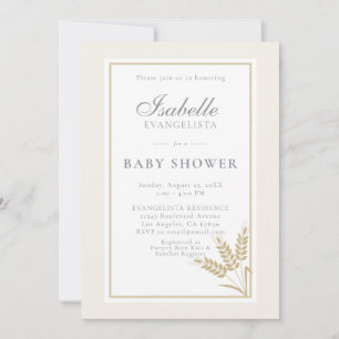 Invitación elegante de bebé de lino cálido de trig
