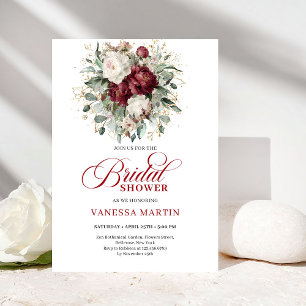 Invitación elegante de boda con flores de borgoña