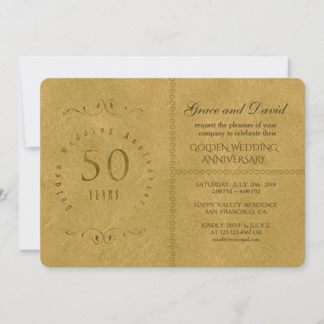 Invitación elegante de boda de oro aniversario (Anverso)