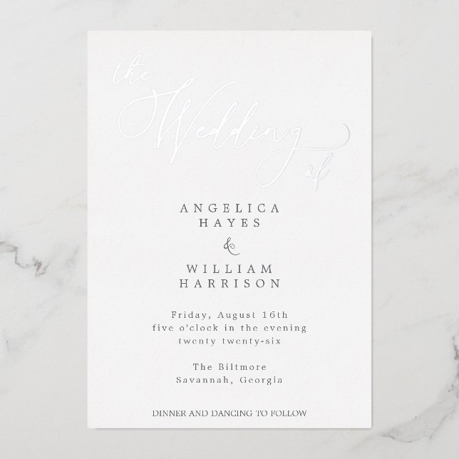 INVITACIÓN ELEGANTE DE BODA DE SILVER SCRIPT | MÍN (Anverso)