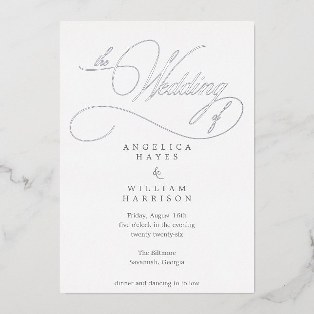 INVITACIÓN ELEGANTE DE BODA DE SILVER SCRIPT | MÍN (Anverso)