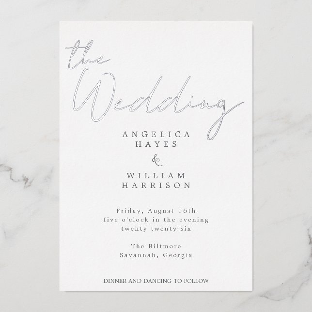 INVITACIÓN ELEGANTE DE BODA DE SILVER SCRIPT | MÍN (Anverso)