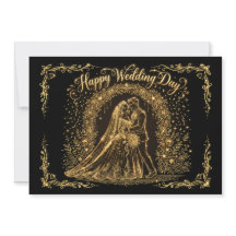 Invitación elegante de boda feliz en negro y dorad