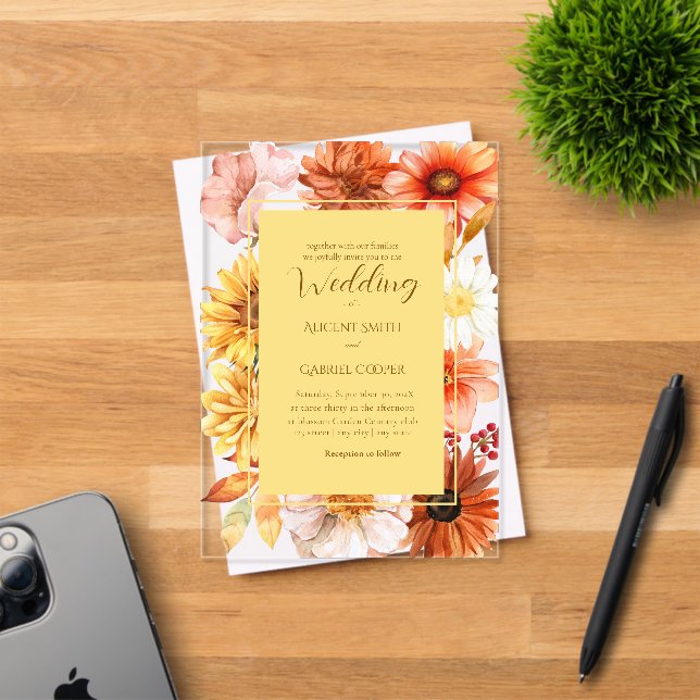 Invitación elegante de boda otoñal con acuarela (Insitu (Tarjeta de Invitación))