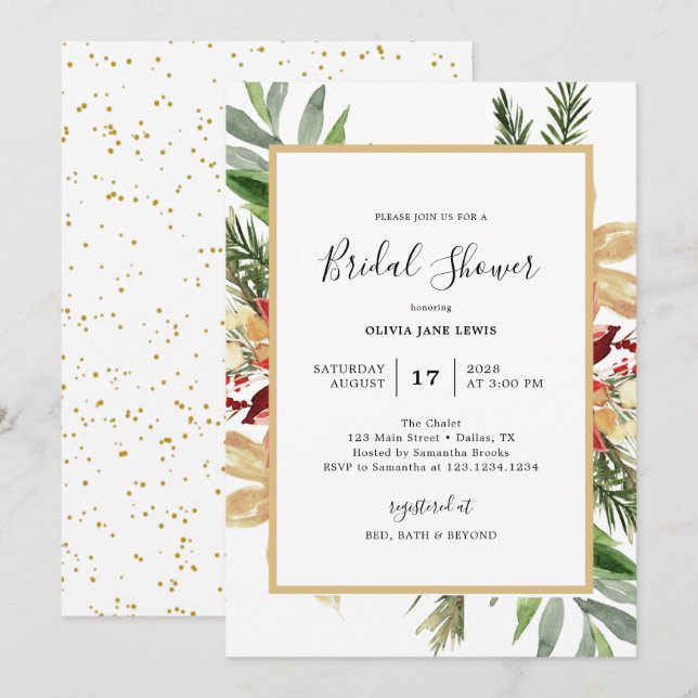 Invitación elegante de boda y ducha de Navidad (Anverso / Reverso)