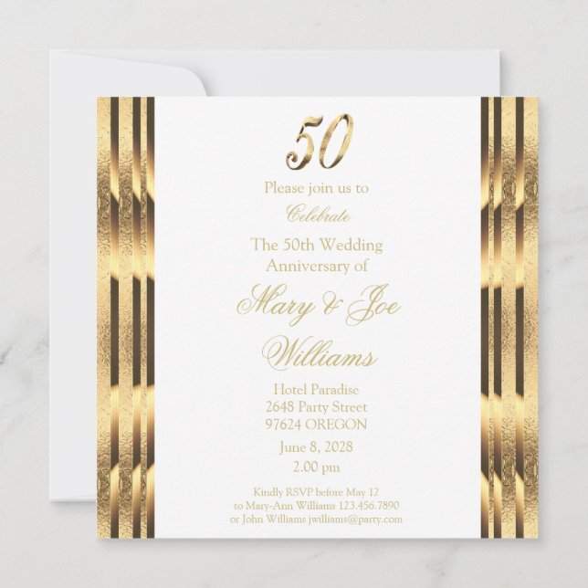 Invitación elegante de bodas de oro 50 aniversario (Reverso)