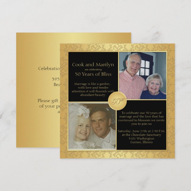 Invitación elegante de bodas de oro número 50 de a (Anverso / Reverso)