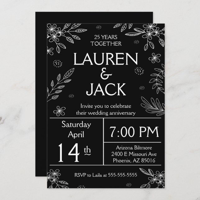 Invitación elegante de bodas de plata 25º aniversa (Anverso / Reverso)