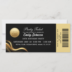 Invitación elegante de boleto de fiesta de oro