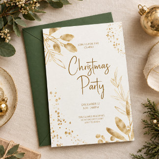 Invitación elegante de botánica de Navidad en oro