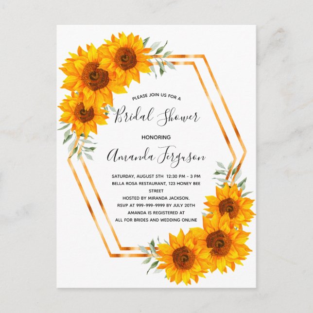 Invitación elegante de Bridal Shower girasoles (Anverso)