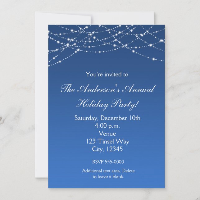 Invitación elegante de brillo azul para vacaciones (Anverso)