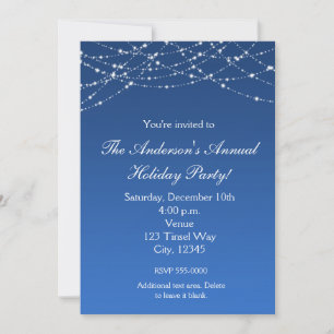 Invitación elegante de brillo azul para vacaciones