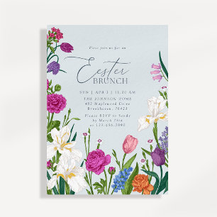 Invitación elegante de brunch de Pascua floral azu