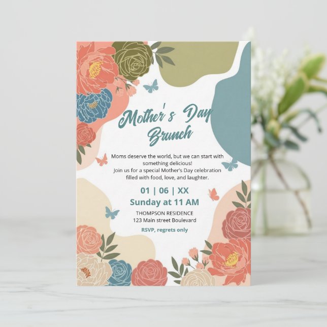 Invitación elegante de brunch del Día de la Madre  (Anverso de pie)