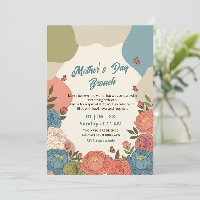 Invitación elegante de brunch del Día de la Madre  (Anverso de pie)