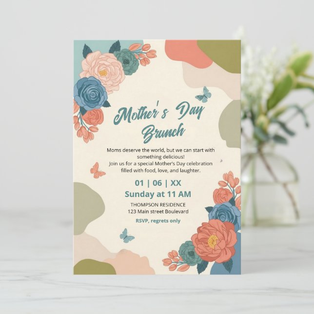 Invitación elegante de brunch del Día de la Madre  (Anverso de pie)