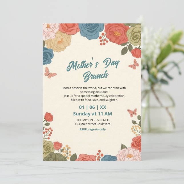 Invitación elegante de brunch del Día de la Madre  (Anverso de pie)