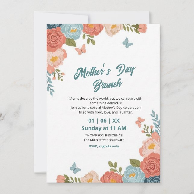 Invitación elegante de brunch del Día de la Madre  (Anverso)