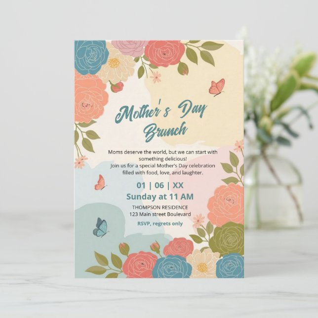 Invitación elegante de brunch del Día de la Madre  (Anverso de pie)