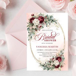 Invitación elegante de Burgundy floral dorado para