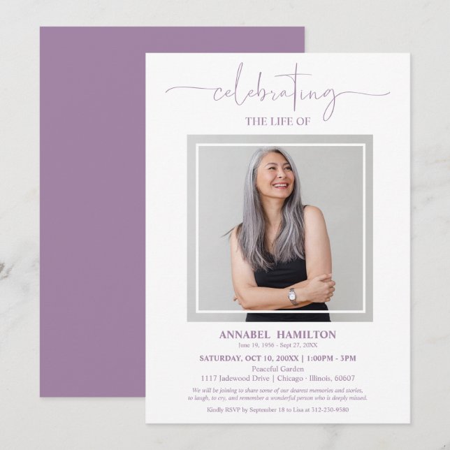 Invitación elegante de celebración de vida con fot (Anverso / Reverso)