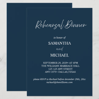 Invitación elegante de cena de ensayo de la marina