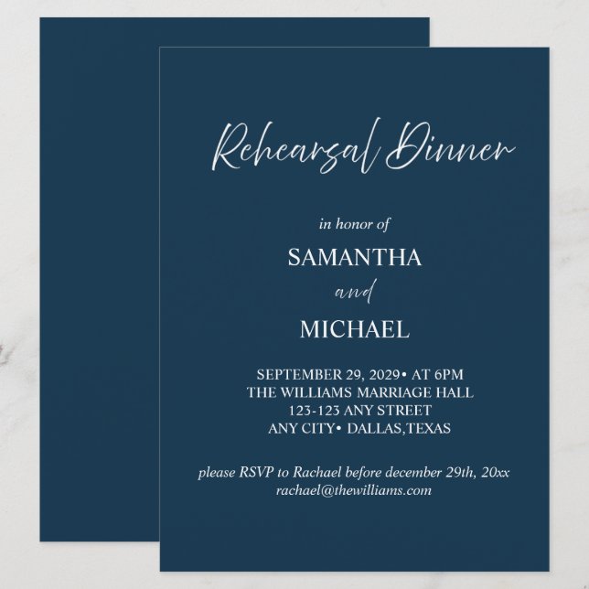 Invitación elegante de cena de ensayo naval (Anverso / Reverso)