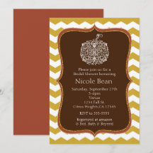 Invitación elegante de Chevron de calabaza y oro d
