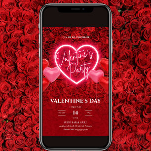Invitación elegante de corazón de neón para fiesta
