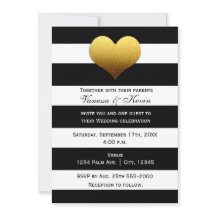 Invitación elegante de corazón de oro con rayas bl