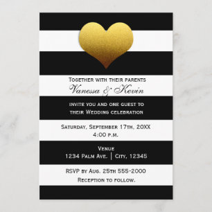 Invitación elegante de corazón de oro con rayas bl